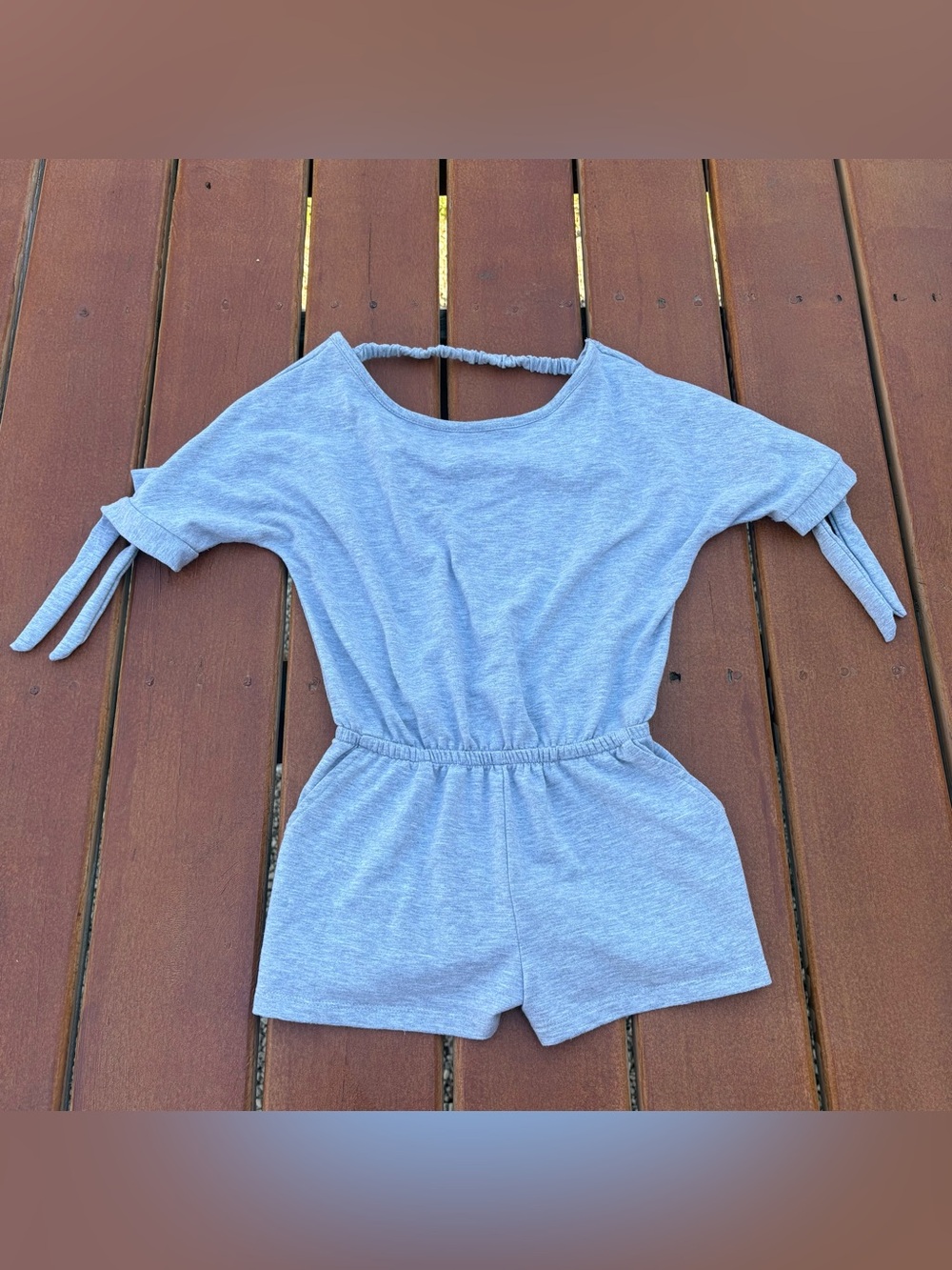 Lulu's Light Gray Romper with Tied Sleeve Detail